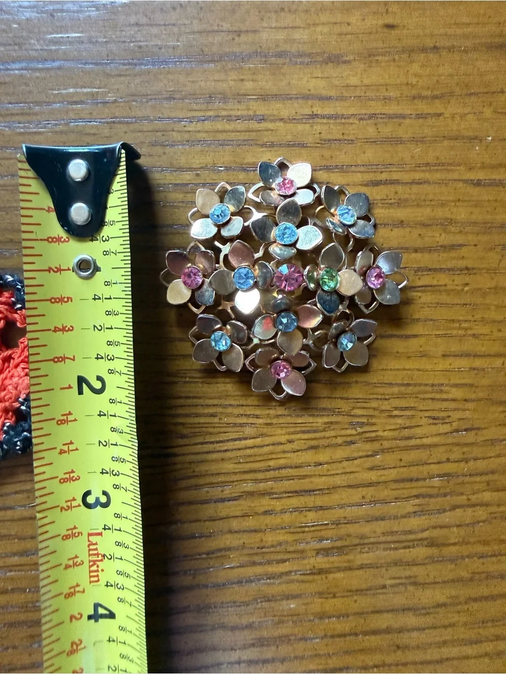 Vintage 1950s 60s Hydrangea Flower Rhinestone Brooch Gold Tone